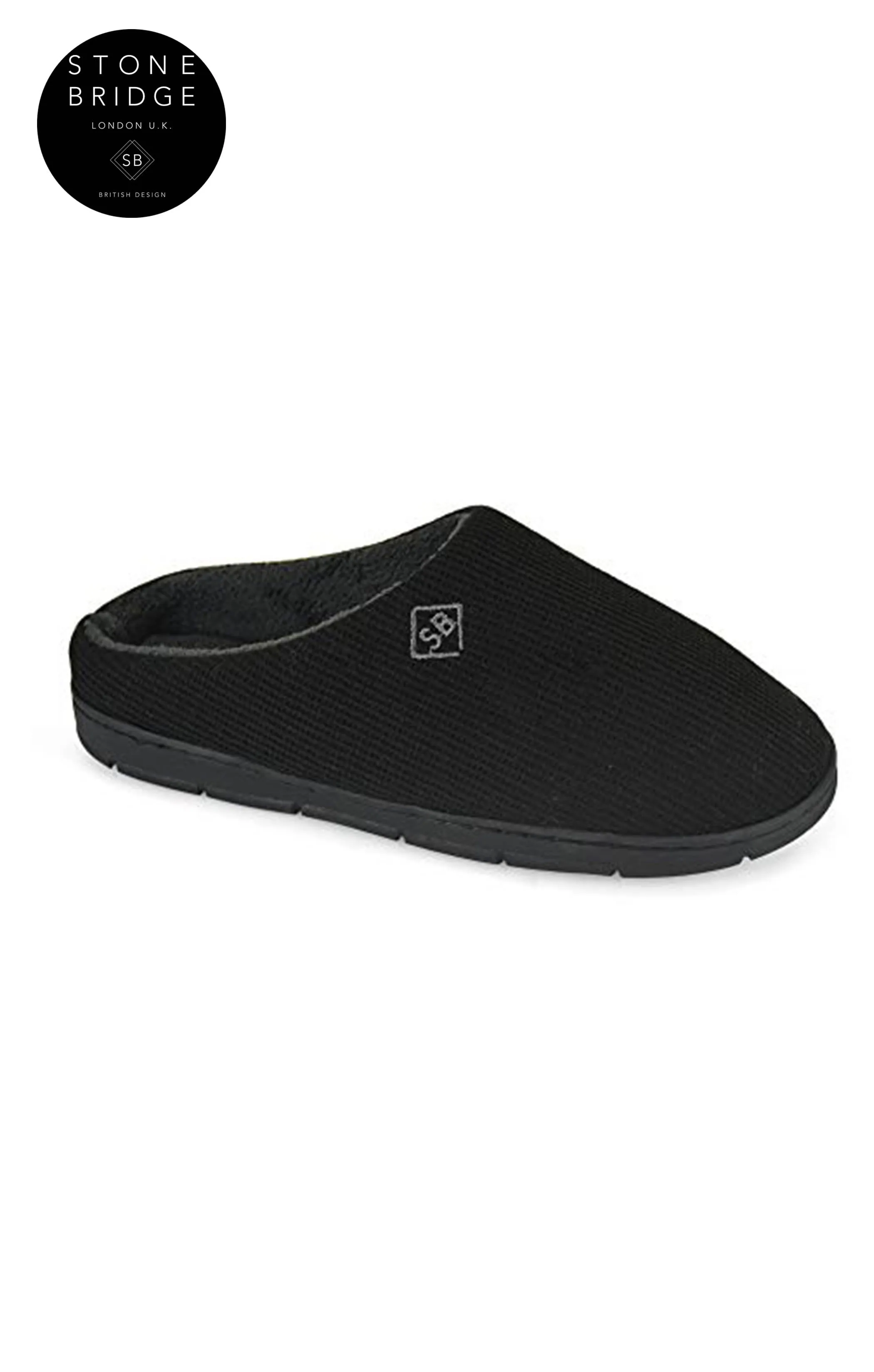 STONEBRIDGE Men's Black Luxury Memory Foam Plush Lined Mule Slippers with Anti-Slip Sole