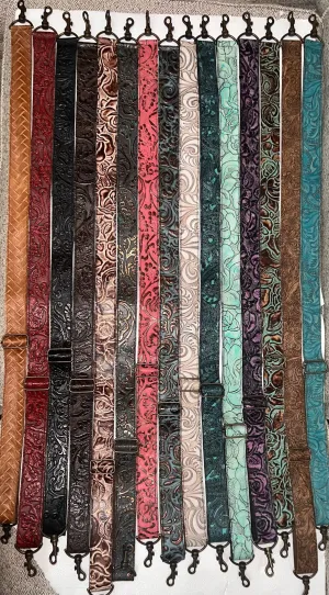 Straps for purses, handbags, All leather floral genuine embossed leathers custom up to 47” adjustable (standard) or any size required.