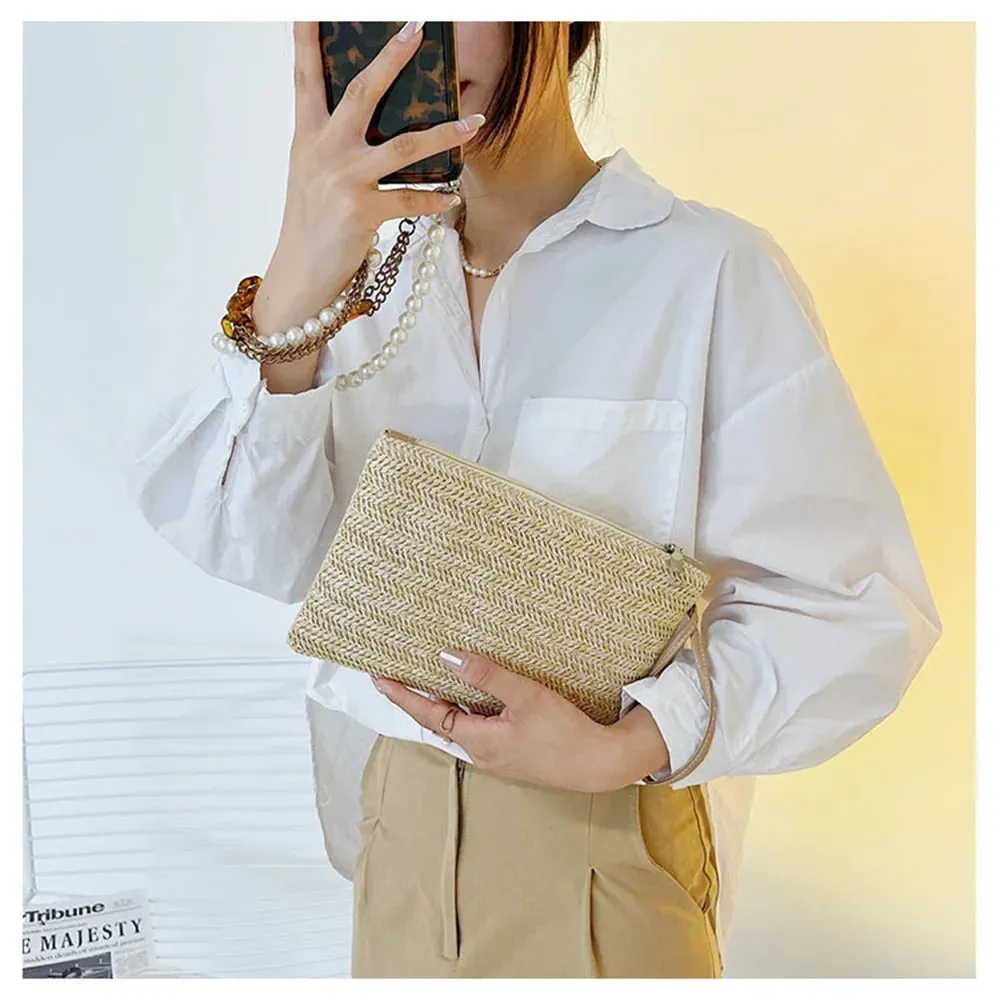 Straw Clutch Purses For Women New Summer Beach Handbags Wedding Envelope Wallet Simple Casual Shopping Bag Coin Purse