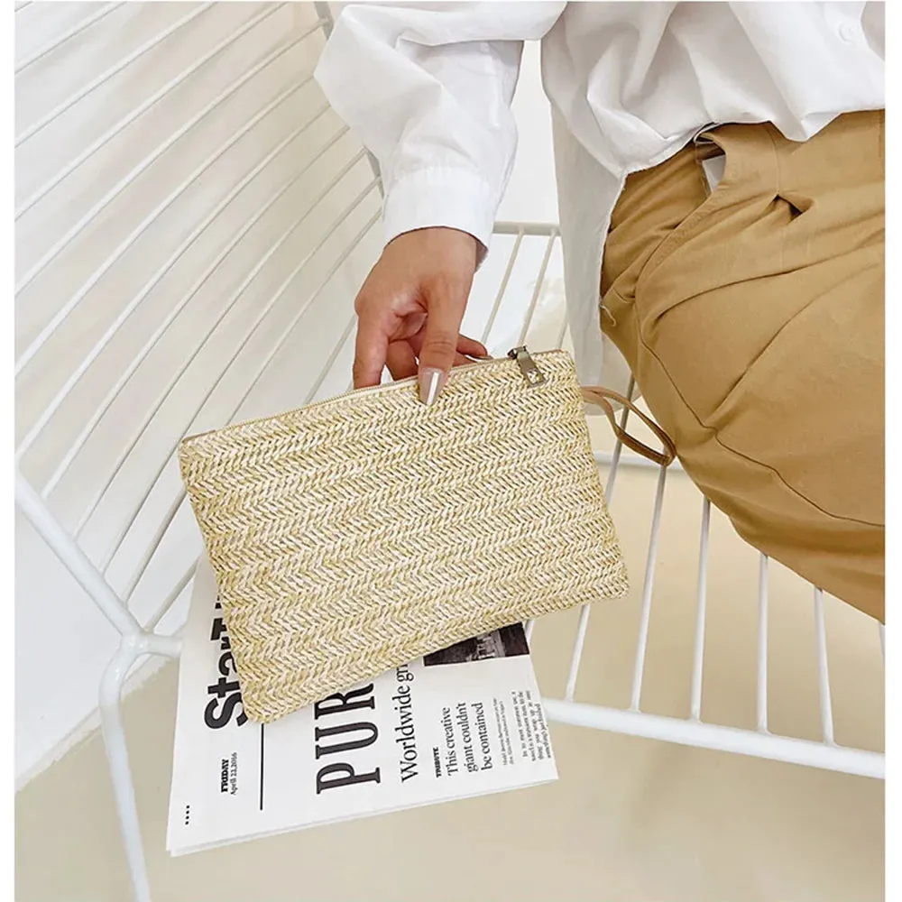 Straw Clutch Purses For Women New Summer Beach Handbags Wedding Envelope Wallet Simple Casual Shopping Bag Coin Purse
