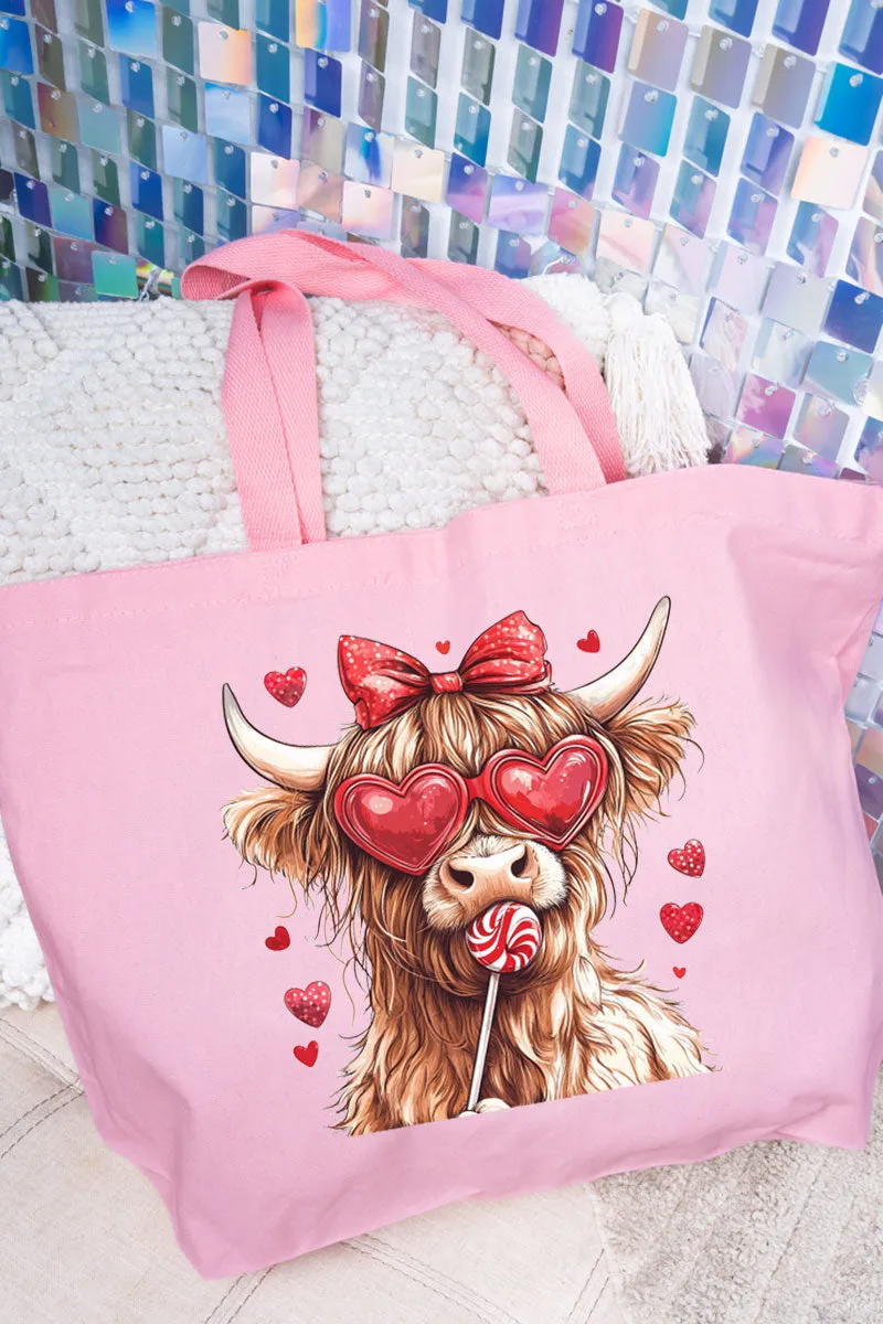 Sucker For Love Highland Cow Canvas Jumbo Tote