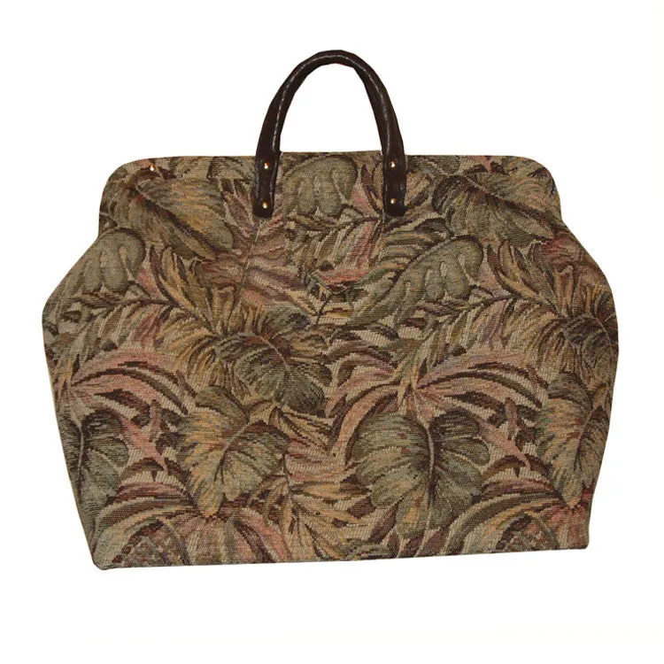 TAN & GREEN TROPICAL CHENILLE TAPESTRY CARPET BAG
