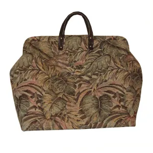 TAN & GREEN TROPICAL CHENILLE TAPESTRY CARPET BAG