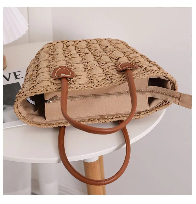Tan Straw Hand Tote Bag | ALPHONSINA