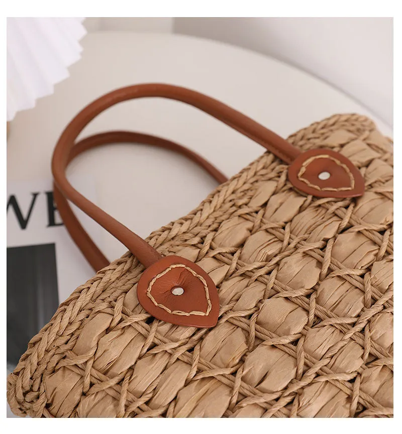 Tan Straw Hand Tote Bag | ALPHONSINA