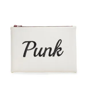 TEXT EMBROIDERED CLUTCH BAG