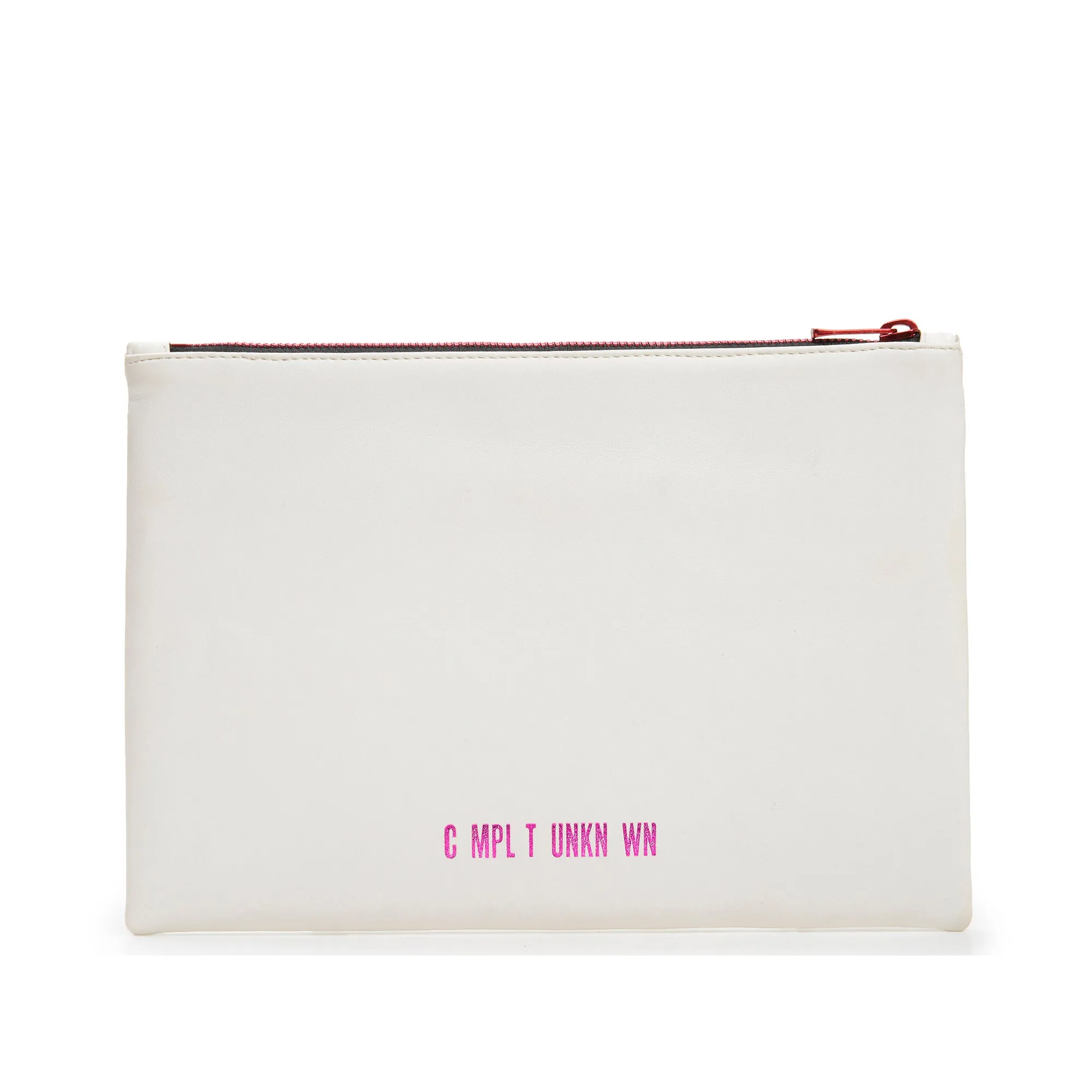 TEXT EMBROIDERED CLUTCH BAG