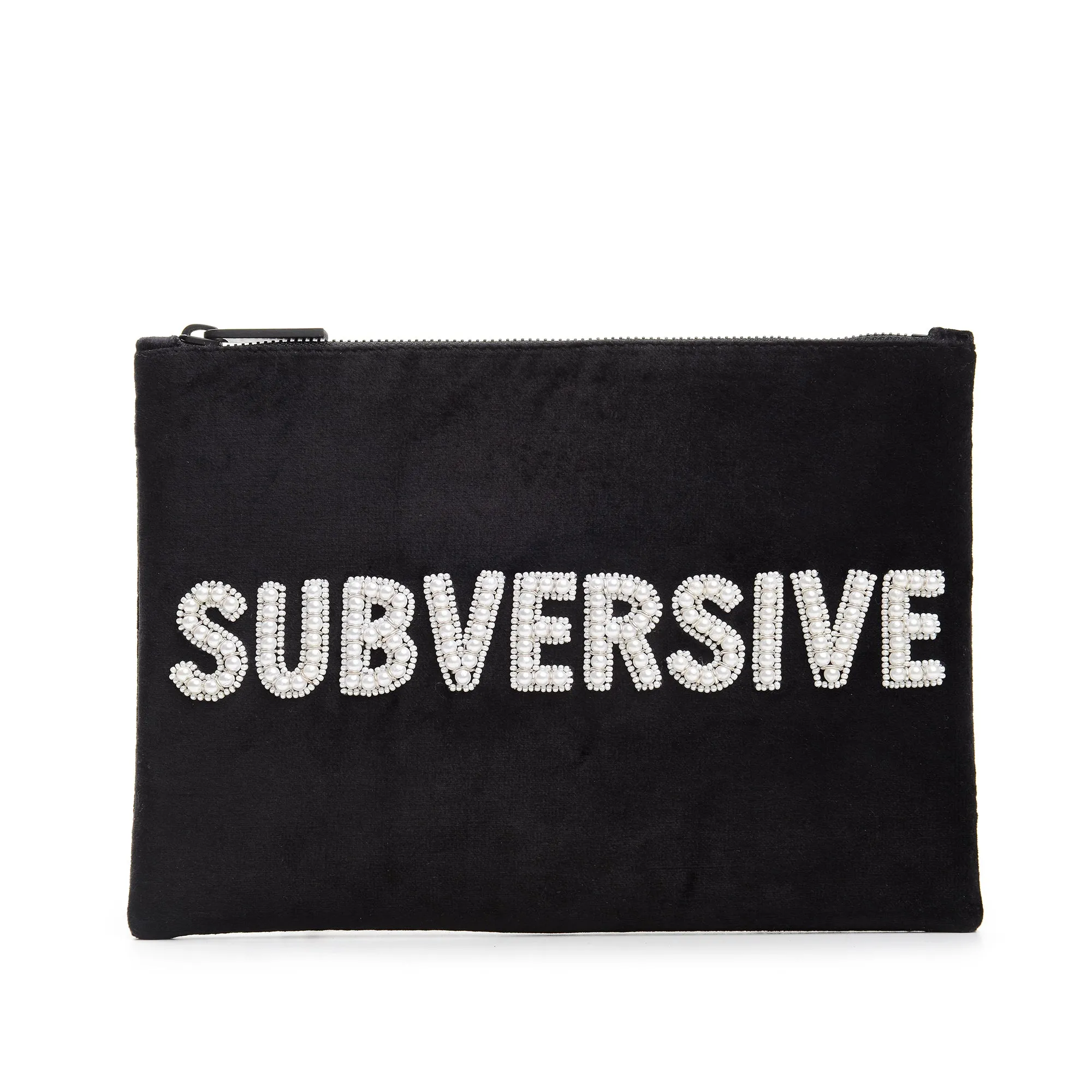 TEXT EMBROIDERED CLUTCH