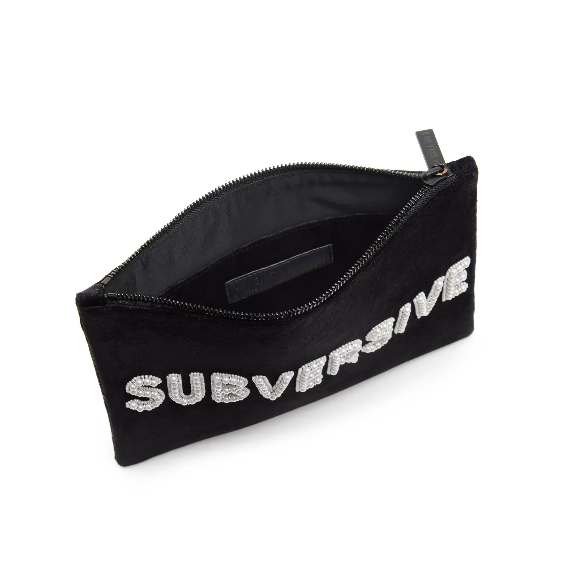 TEXT EMBROIDERED CLUTCH