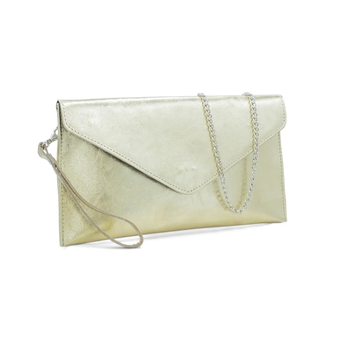 The Italian Leather Metallic Envelope Clutch Bag