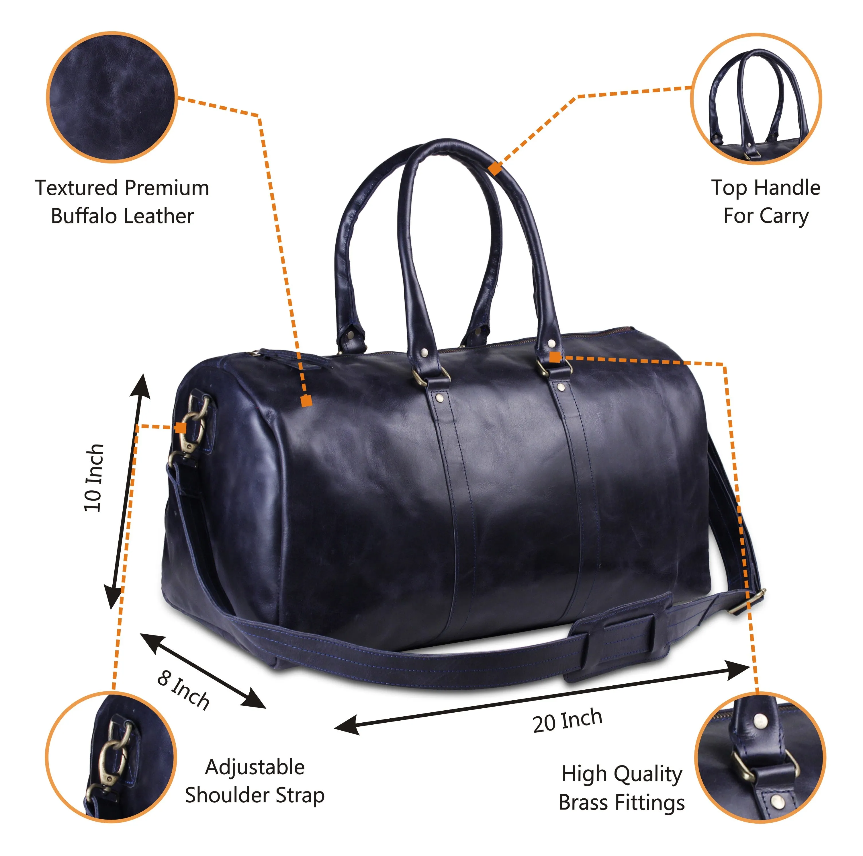The Midnight Voyager | Leather Travel Duffel | Dark Blue