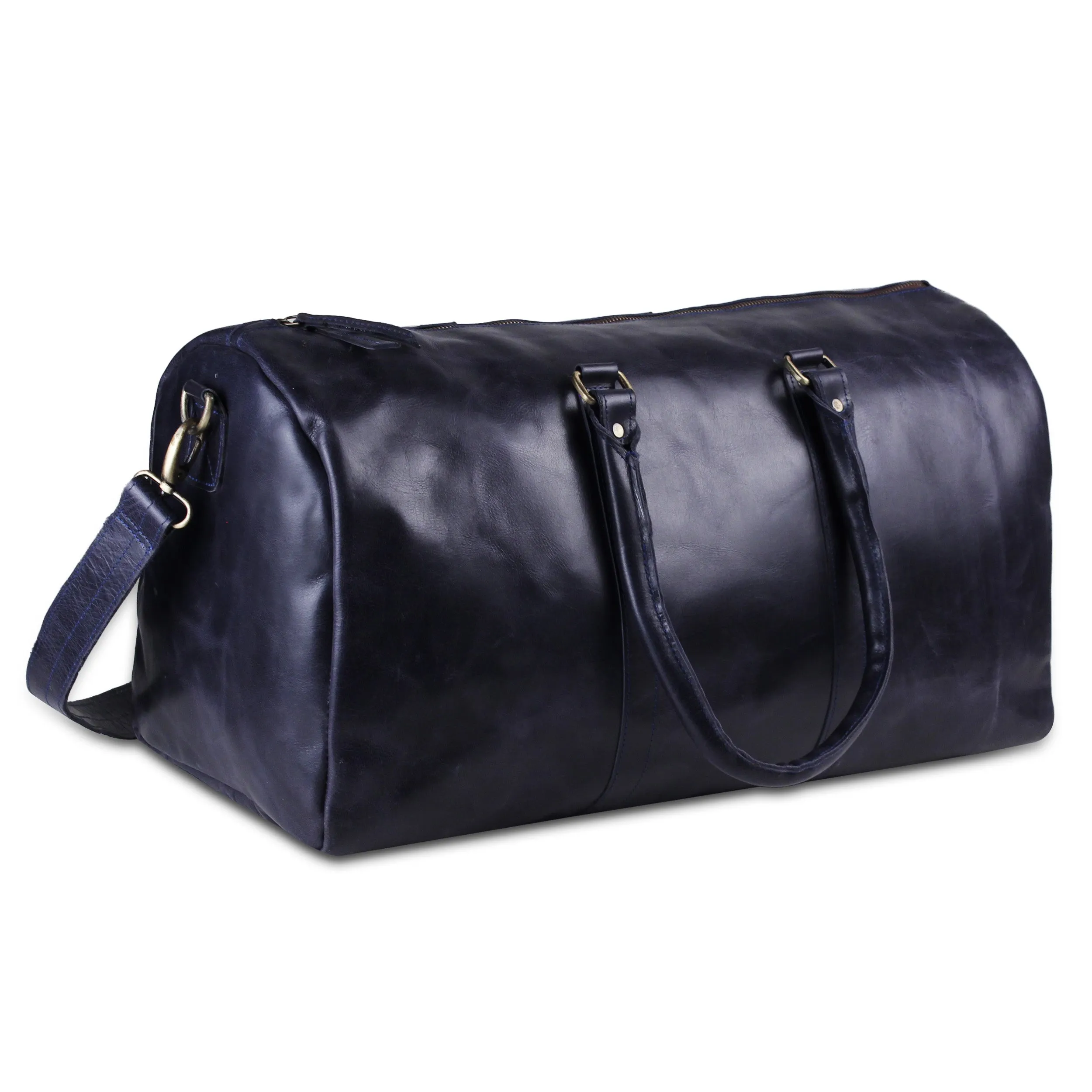 The Midnight Voyager | Leather Travel Duffel | Dark Blue