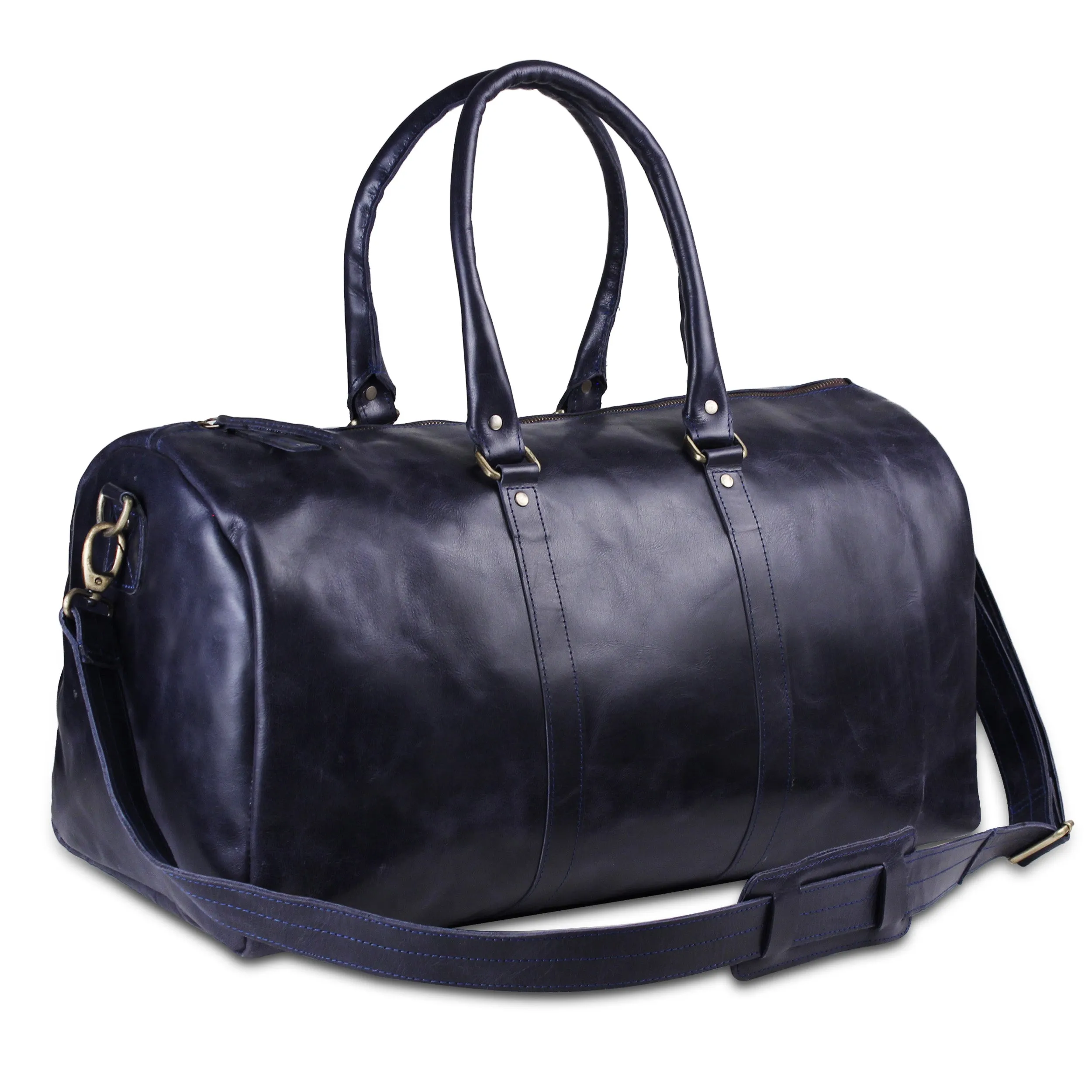 The Midnight Voyager | Leather Travel Duffel | Dark Blue