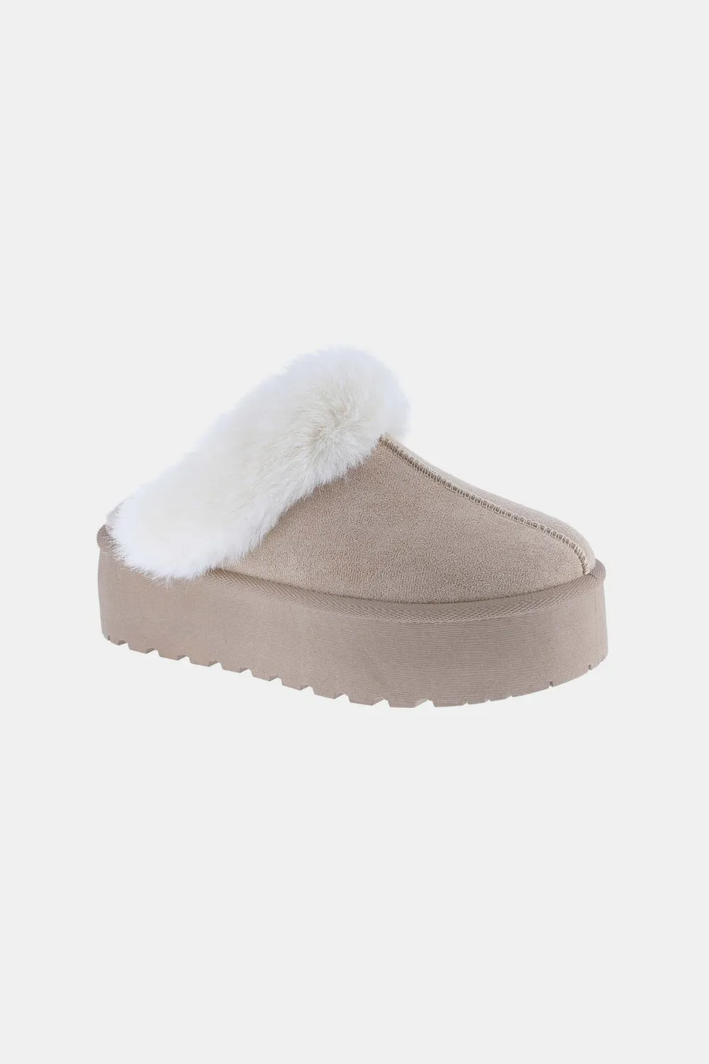 Thick Bottom Fur Trim Taupe Snow Slippers