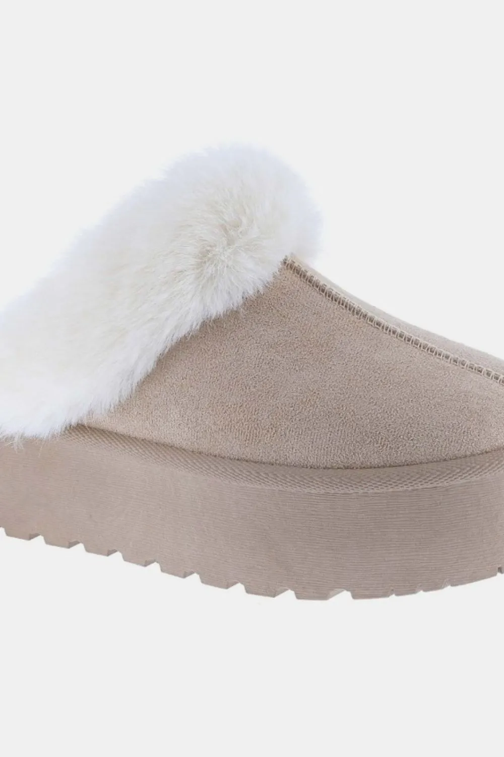 Thick Bottom Fur Trim Taupe Snow Slippers