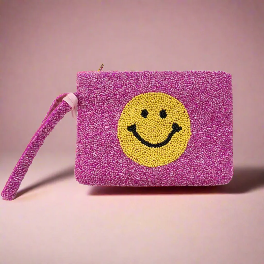 Tiana Designs Hand Beaded Smiley Coin Purse Wristlet
