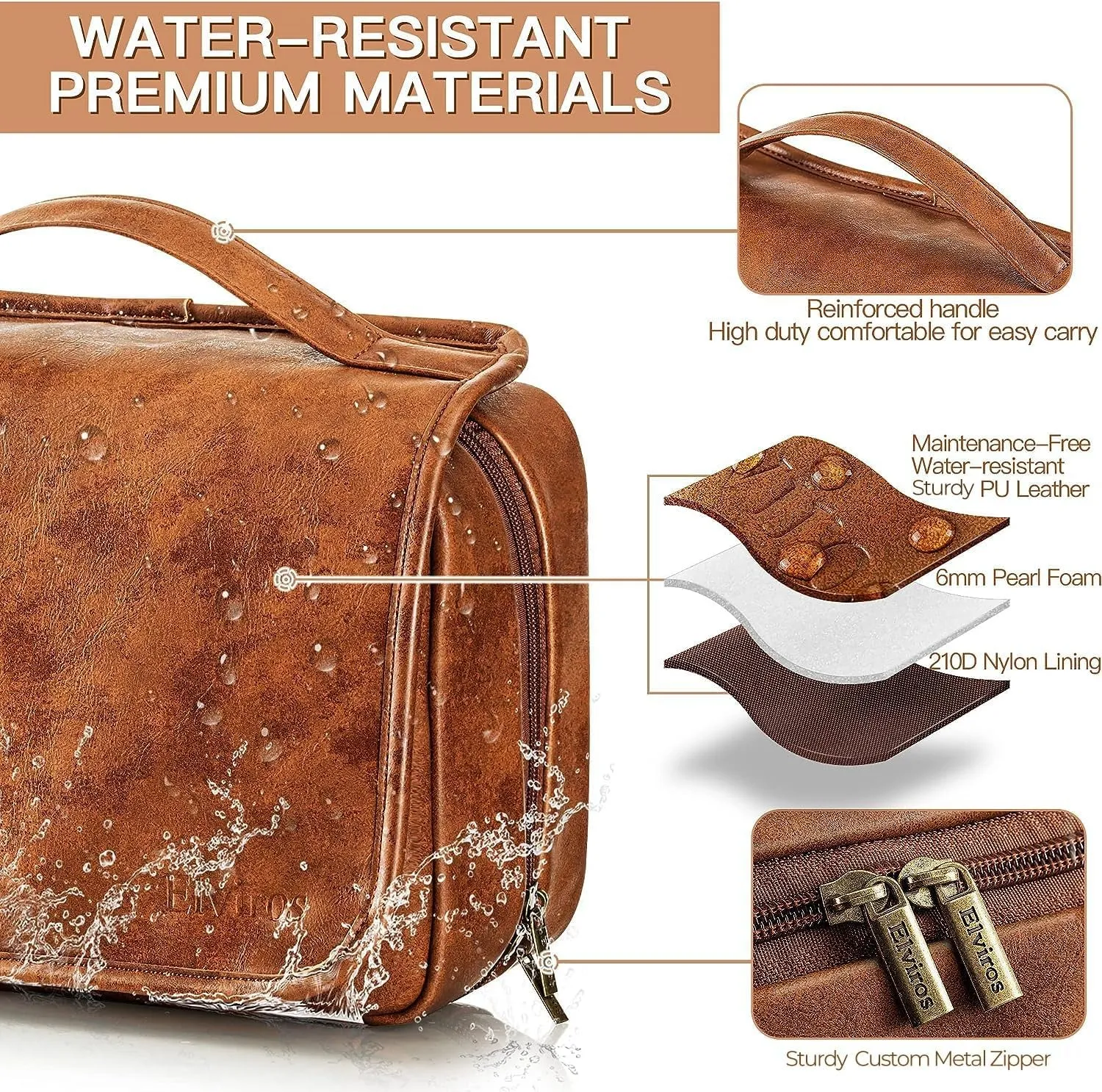 Toiletry Bag Hanging Travel Organizer for Men and Women, 3 in 1 Multifunctional Large Makeup Cosmetic Case for Toiletries Accessories, Water-Resistant PU Leather Bathroom Dopp Kit Shaving Bag