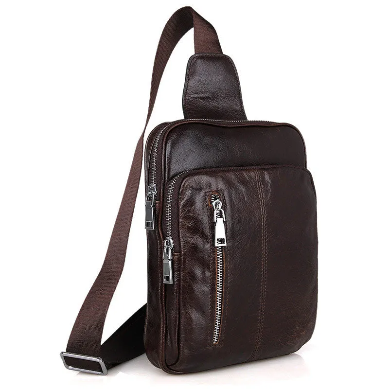 Top Grain Genuine Leather Men Chest Bags Leisure Chest Pack Men Crossbody Messenger Bags 7215
