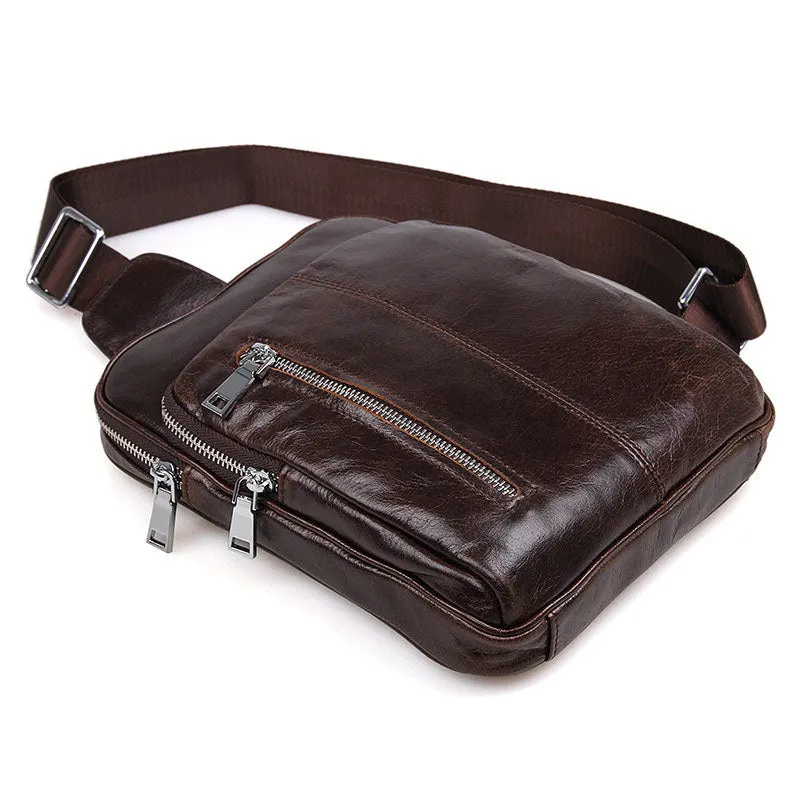 Top Grain Genuine Leather Men Chest Bags Leisure Chest Pack Men Crossbody Messenger Bags 7215