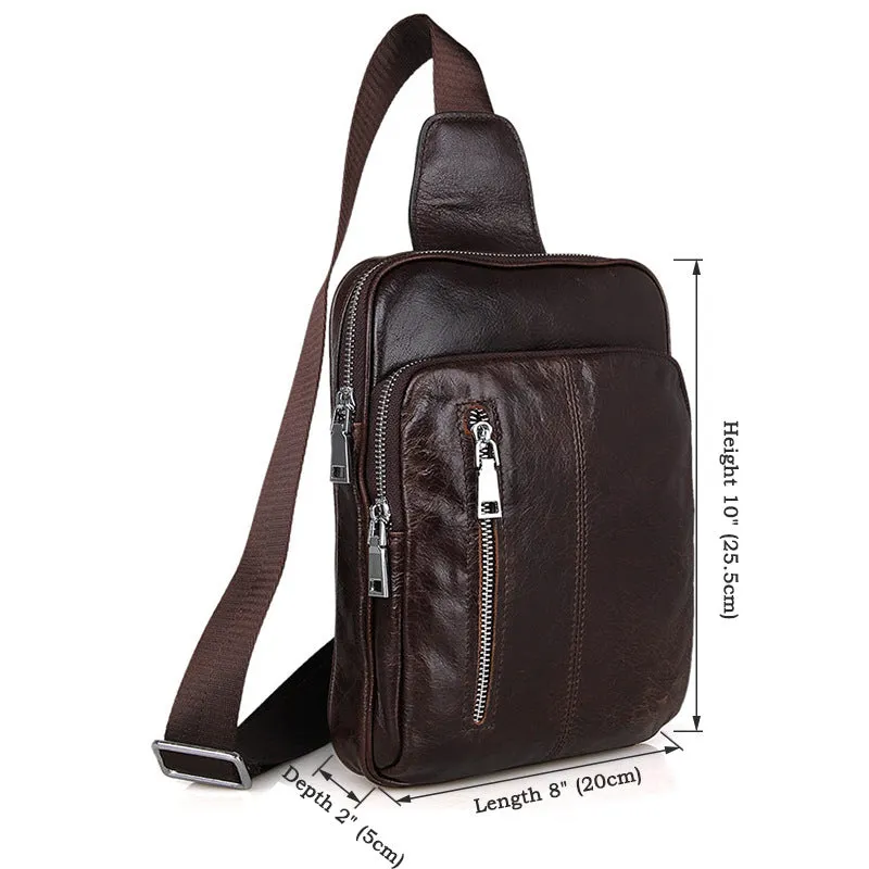 Top Grain Genuine Leather Men Chest Bags Leisure Chest Pack Men Crossbody Messenger Bags 7215
