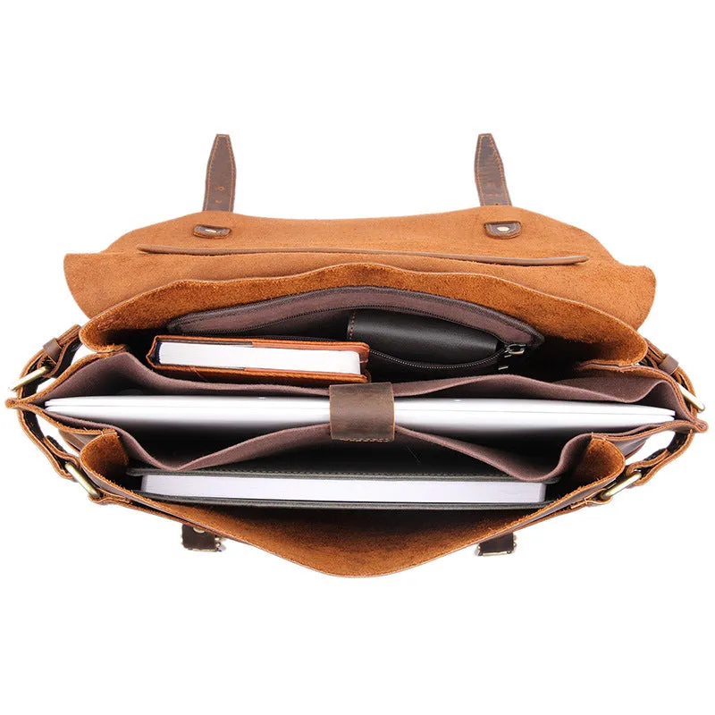 Top Grain Genuine Leather Mens Briefcase Business Messenger Bag Laptop Crossbody Shoulder Bag 7369