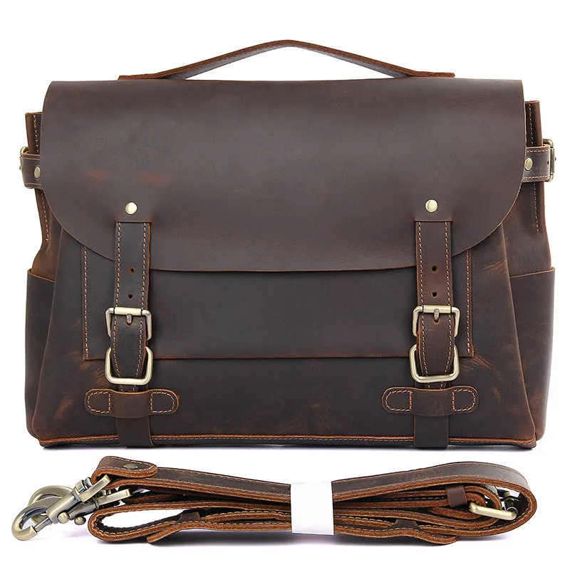 Top Grain Genuine Leather Mens Briefcase Business Messenger Bag Laptop Crossbody Shoulder Bag 7369