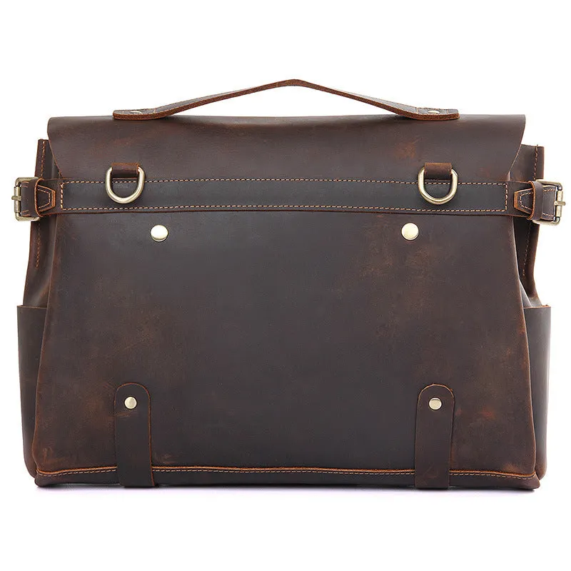 Top Grain Genuine Leather Mens Briefcase Business Messenger Bag Laptop Crossbody Shoulder Bag 7369