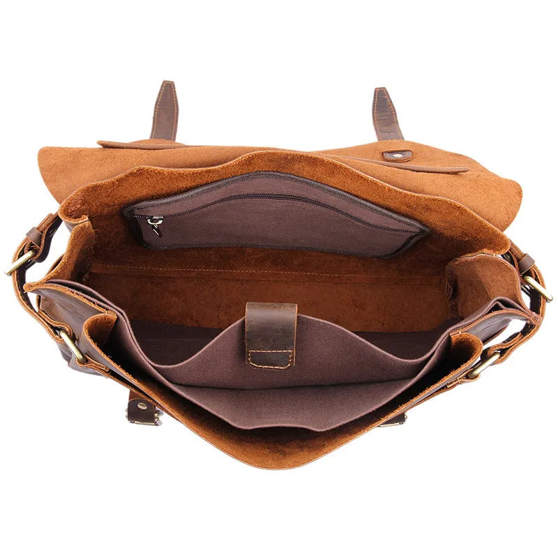 Top Grain Genuine Leather Mens Briefcase Business Messenger Bag Laptop Crossbody Shoulder Bag 7369