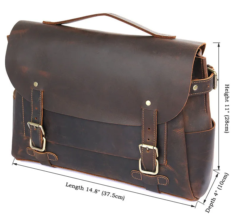 Top Grain Genuine Leather Mens Briefcase Business Messenger Bag Laptop Crossbody Shoulder Bag 7369