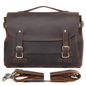 Top Grain Genuine Leather Mens Briefcase Business Messenger Bag Laptop Crossbody Shoulder Bag 7369