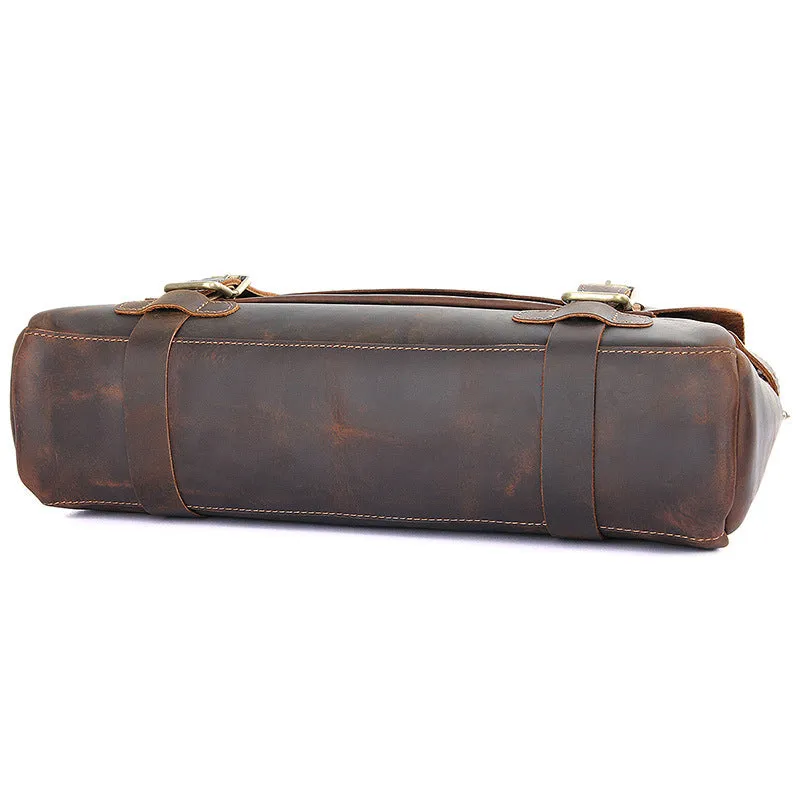 Top Grain Genuine Leather Mens Briefcase Business Messenger Bag Laptop Crossbody Shoulder Bag 7369