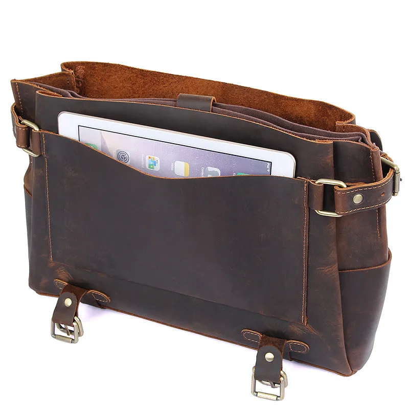 Top Grain Genuine Leather Mens Briefcase Business Messenger Bag Laptop Crossbody Shoulder Bag 7369