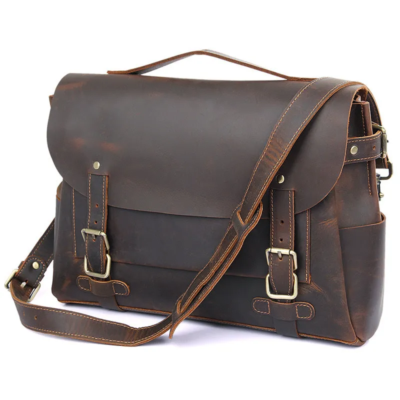 Top Grain Genuine Leather Mens Briefcase Business Messenger Bag Laptop Crossbody Shoulder Bag 7369