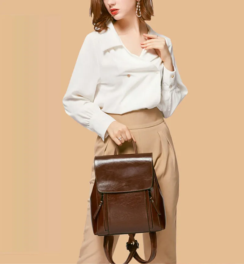 Top Grain Leather Backpack For Women Female Leather Designer Backpack Stylish School Backpack Shoulder Bags