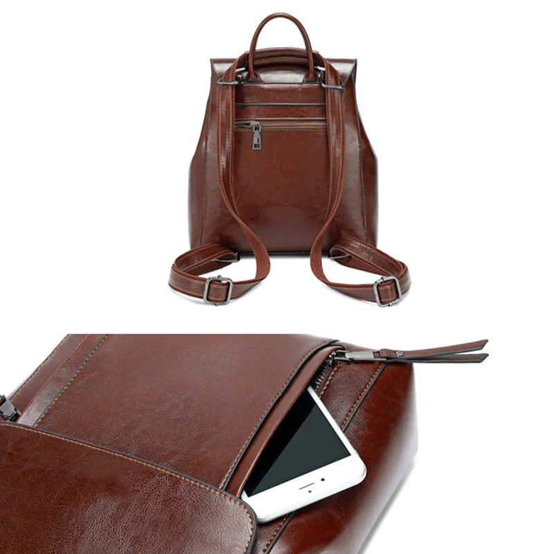 Top Grain Leather Backpack For Women Female Leather Designer Backpack Stylish School Backpack Shoulder Bags