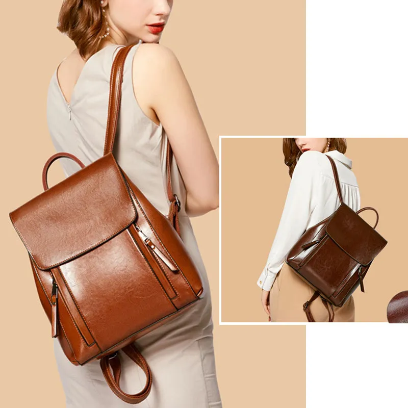 Top Grain Leather Backpack For Women Female Leather Designer Backpack Stylish School Backpack Shoulder Bags