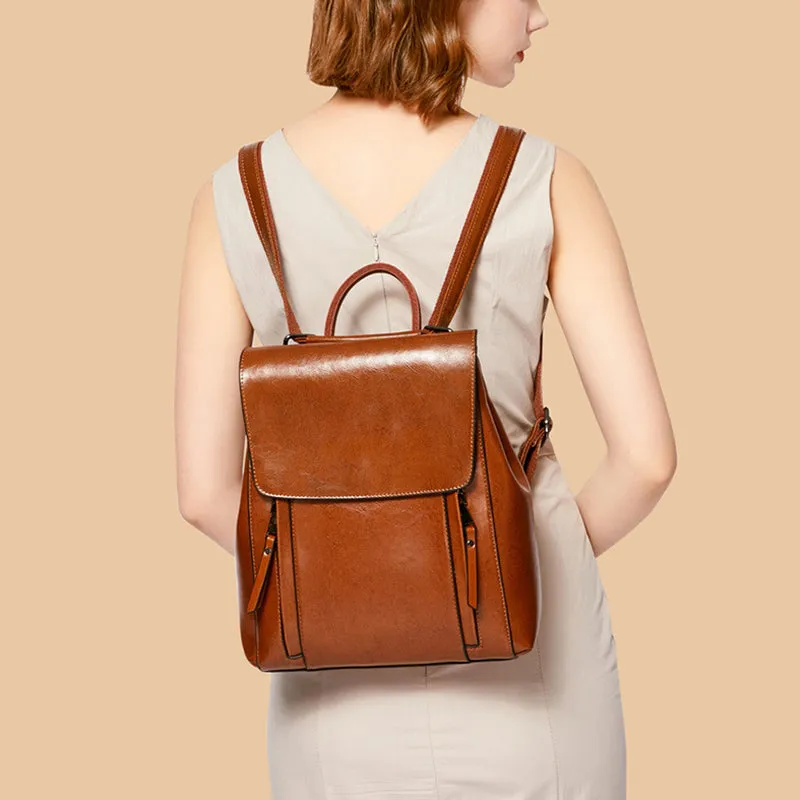 Top Grain Leather Backpack For Women Female Leather Designer Backpack Stylish School Backpack Shoulder Bags