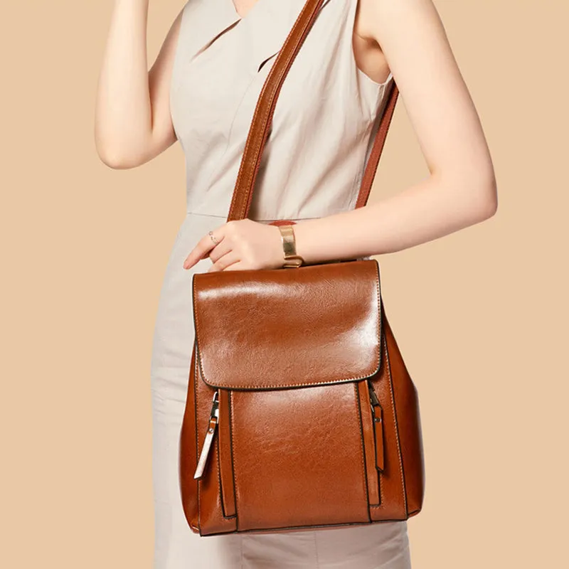 Top Grain Leather Backpack For Women Female Leather Designer Backpack Stylish School Backpack Shoulder Bags