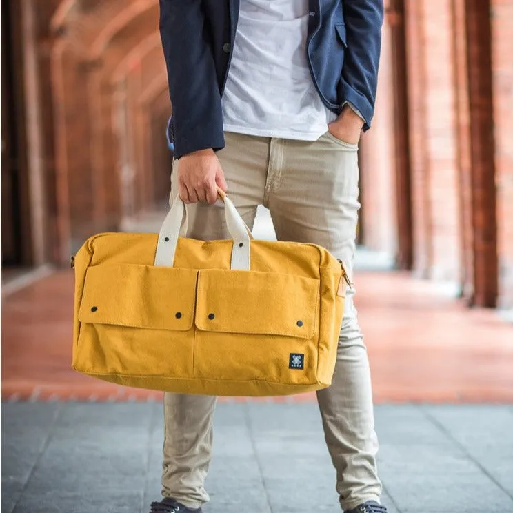 Travel Bag, Italy Canvas, Italy cow leather - Trip Weekender - Yellow