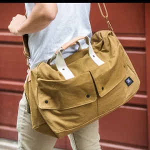 Travel Bag, Italy Canvas, Italy cow leather - Trip Weekender - Yellow