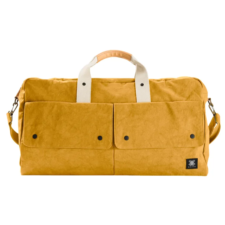 Travel Bag, Italy Canvas, Italy cow leather - Trip Weekender - Yellow