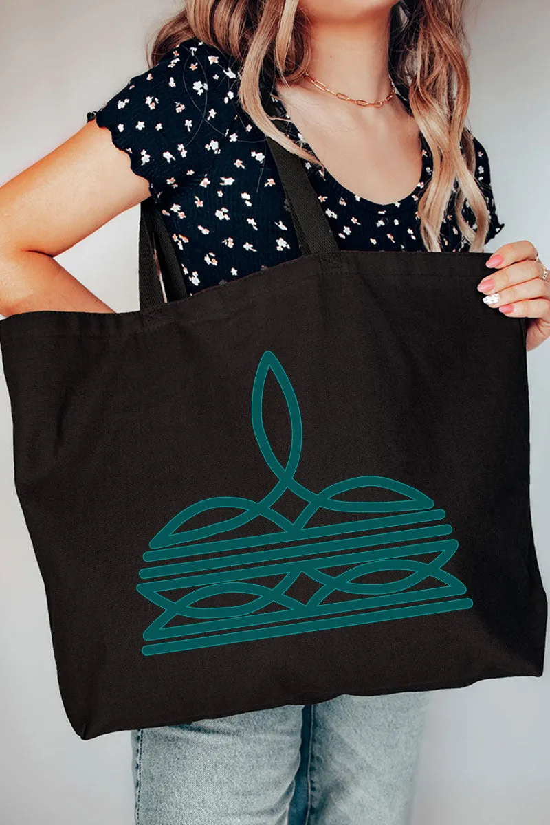 Turquoise Boot Stitch Canvas Jumbo Tote