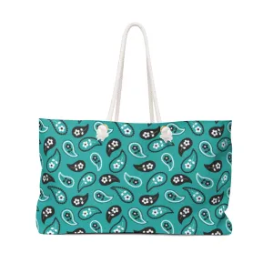 Turquoise Paisley Pattern Weekender Bag Beach Back With Rope Handles