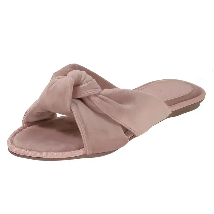 Valentina Chloe-Velvet Knotted Rose Flat Slippers | Rose