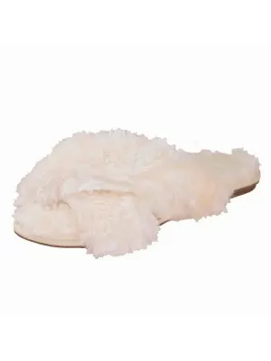 Valentina-Cross Strap Fluffy Open-Toe Slippers Ivory | Ivory