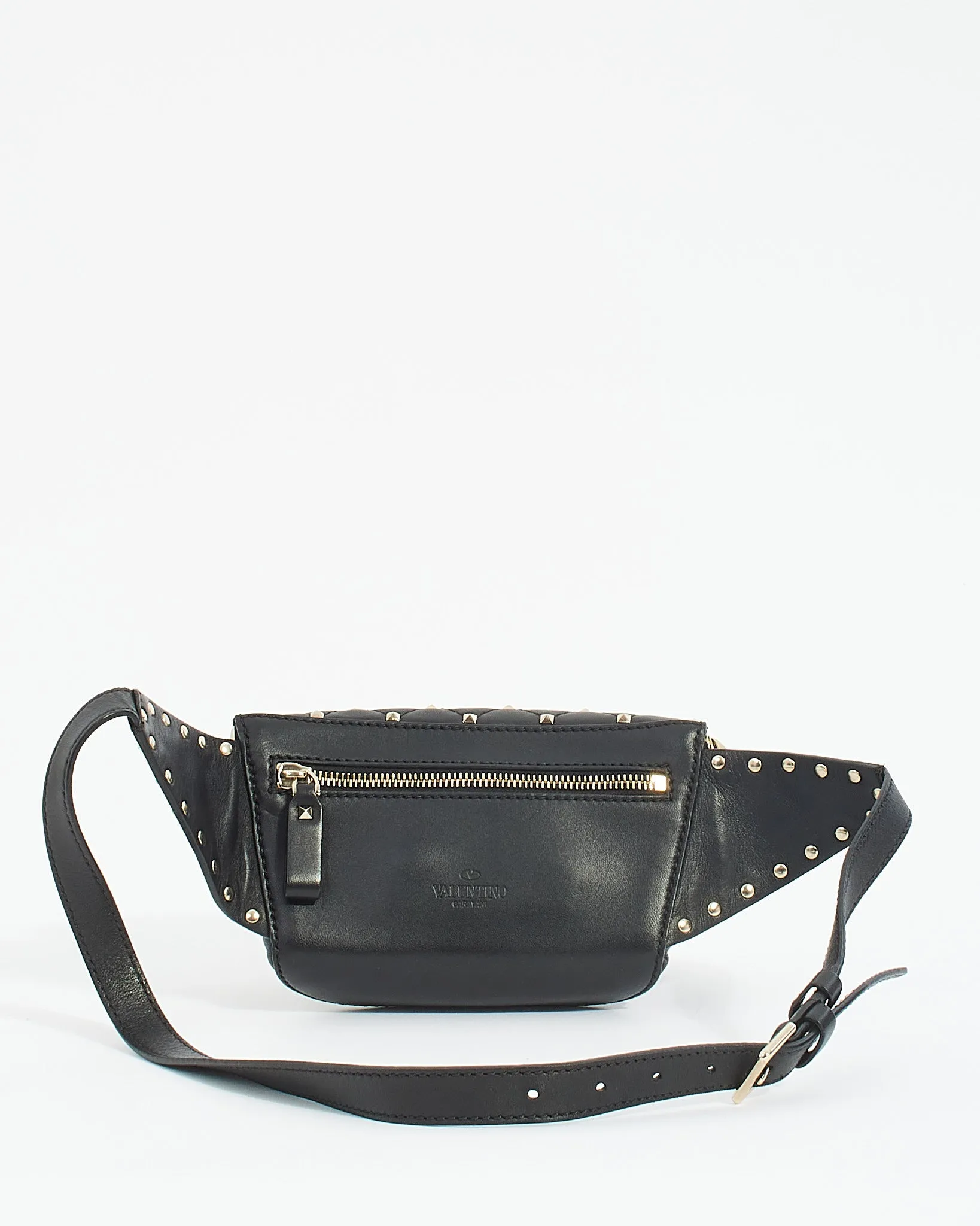 Valentino Black Leather Rockstud Spike Belt bag