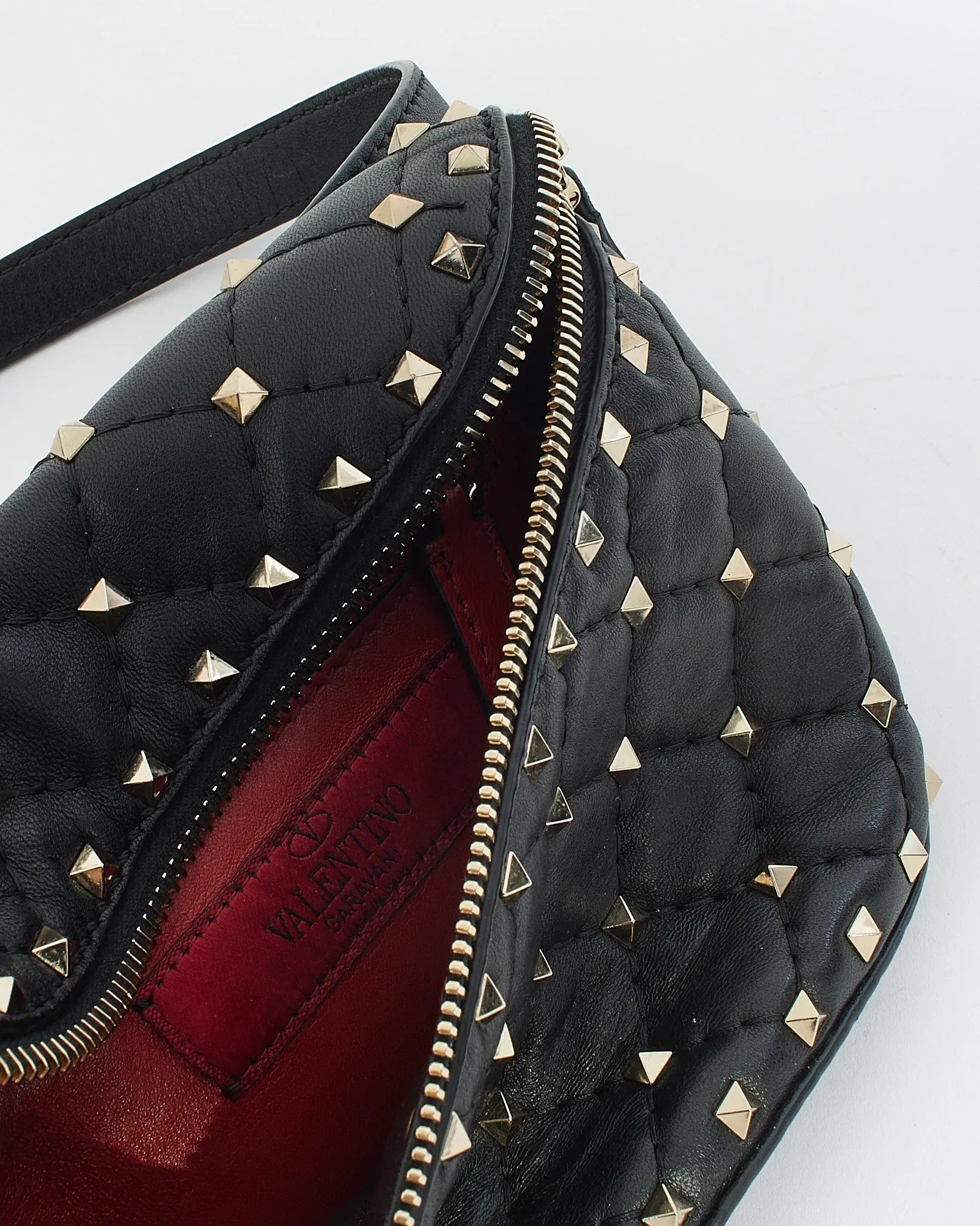 Valentino Black Leather Rockstud Spike Belt bag