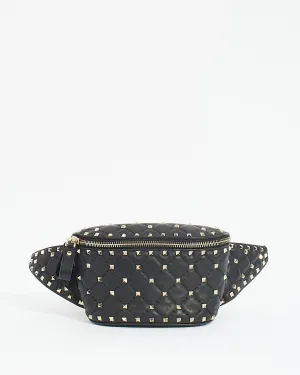 Valentino Black Leather Rockstud Spike Belt bag