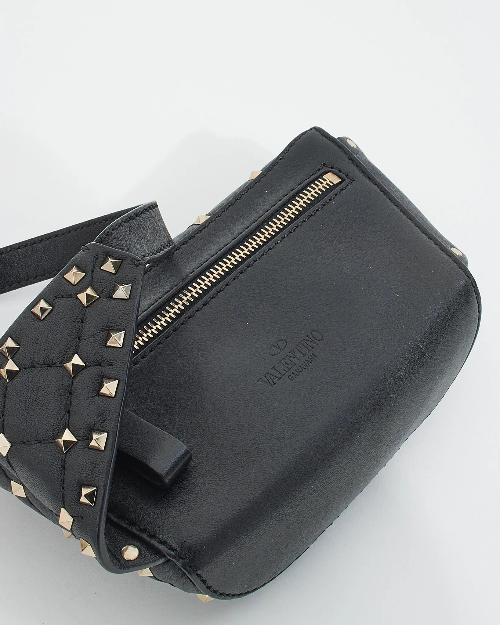 Valentino Black Leather Rockstud Spike Belt bag