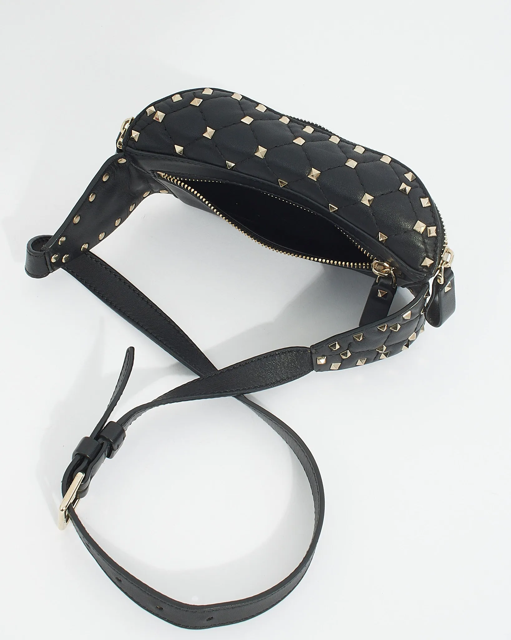 Valentino Black Leather Rockstud Spike Belt bag